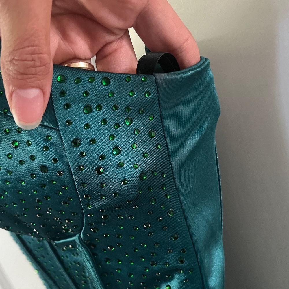 B Darlin Emerald green Satin Mini Corset Dress Sz 3/4 - Picture 9 of 9
